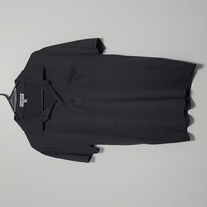 Mens Express Fitted Polo Shirt Dark Gray Black Striped Pocket Size Large